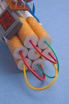 Dynamite time bomb made of Cigarettes Stock Photos