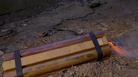 DYNAMITE WITH VERY SHORT, BURNING FUSE.  4K.  #4 IN A SERIES OF 4. 스톡 동영상 141229162