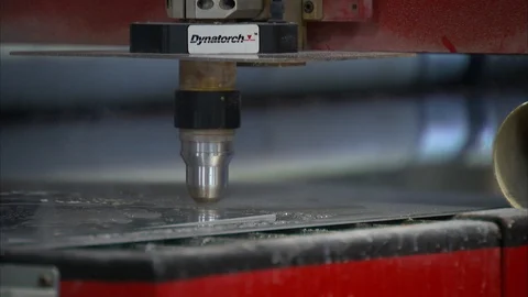 Dynatorch plasma cutting metal in workshop Stock Footage 99051249
