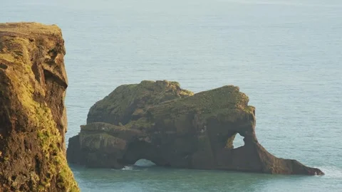 Dyrhólaey Arch and Cliffs in Iceland Stock Footage 320199323