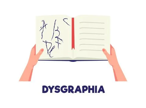 Dysgraphia vector poster, ADHD difficulty learning and writing, squiggles drawn Stock Illustration