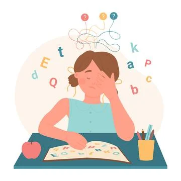 Dyslexia, disability disorder, problem of reading and understanding of dyslexic 스톡 일러스트