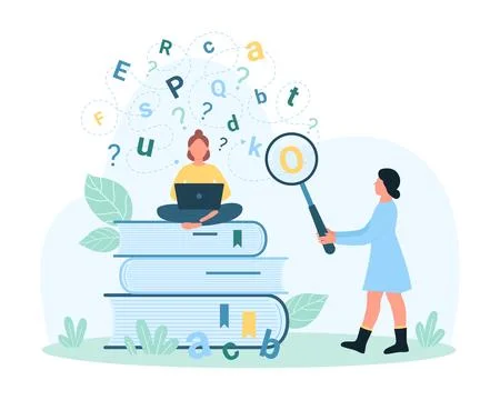 Dyslexia, disability disorder, tiny people study, help to solve learning problem Stock Illustration