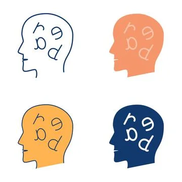 Dyslexia learning disorder flat and line icon set Stock Illustration