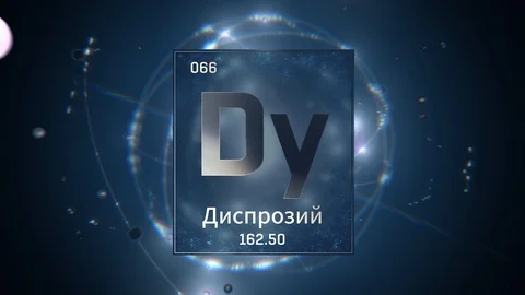Dysprosium as Element 66 of the Periodic Table 3D animation on blue background Stock-Footage 126447036