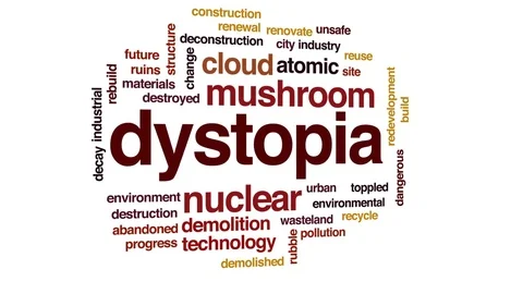 Dystopia animated word cloud, text design animation. Stock Footage 78556700