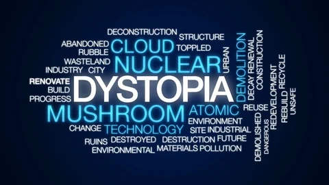 Dystopia animated word cloud, text design animation. Stock Footage 78711838