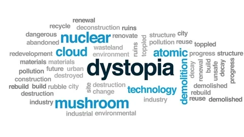Dystopia animated word cloud, text design animation. Stock Footage 78882404