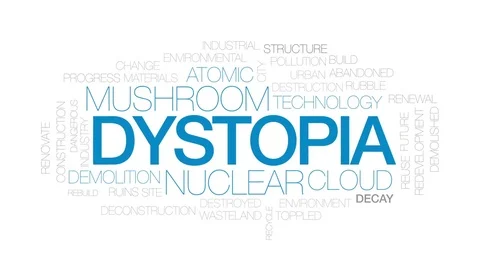 Dystopia animated word cloud, text design animation. Kinetic typography. Stock Footage 79288945