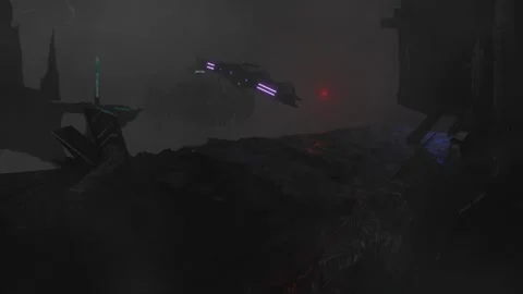Dystopian Sci-fi Scene with Spaceships and Astronauts! Stock Footage 311053884