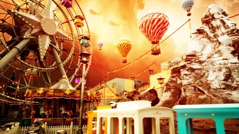Dystopian Theme Park Orange Sky Render Stock Footage 321860041