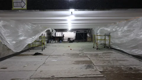Dystopic looking underpass under construction Stock Footage 269131338