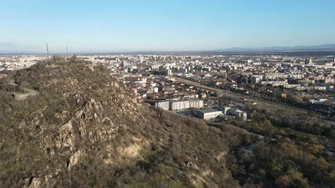 Dzhendem tepe hill and panorama to City of Plovdiv, Bulgaria Stock Footage 148261453