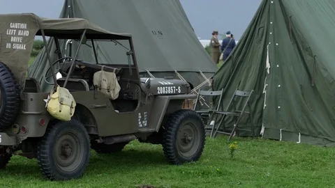 E A 2ND World War army vehicle with army tents 4K Stock Footage 114116323