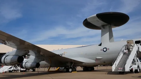 E-3 Sentry with Spinning Radome on Display at Tinker AFB Stock Footage 109326793