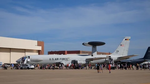 E-3 Sentry with Spinning Radome on Display at Tinker AFB Stock Footage 109328524