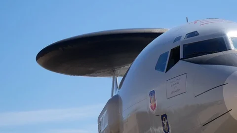 E-3 Sentry with Spinning Radome on Display at Tinker AFB Stock Footage 109329323