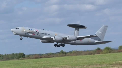 E-3F  Sentry Airborne Warning and Control System aircraft at Avord Airshow Stock Footage 256164818