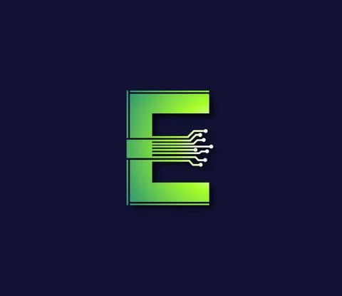 E Alphabet Technology Data Circuit Logo Design Company Concept 스톡 일러스트