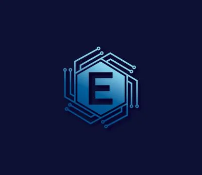 E Alphabet Technology Logo Design Concept Stock Illustration