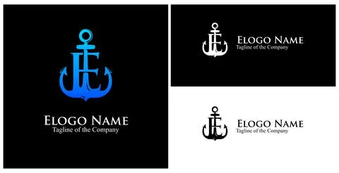 E anchor monogram. initial E custom text in achor logo vector illustration Stock Illustration