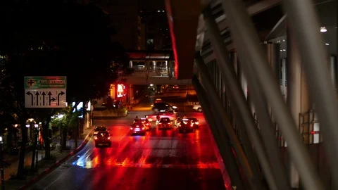 E Bangkok zoom into reflected traffic lights 4K Video stock 106981867
