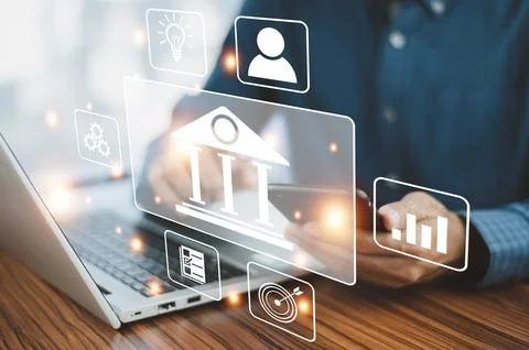 E banking concept,  banking on network connection. Digital marketing. Finan.. Stock Photos