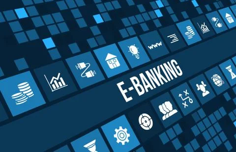 E-banking concept image with business icons and copyspace. Stock Illustration