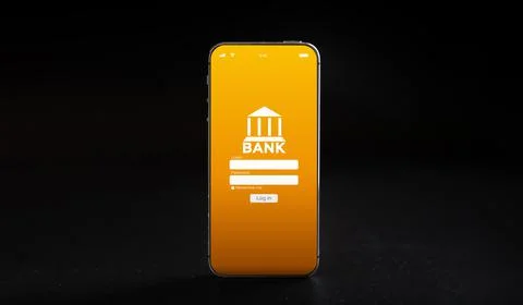 E banking concept. Mobile phone with internet online bank app. Credit card on Stock Photos