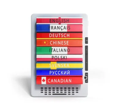 E-boock audio learning languages 3d render on white Illustrazione stock