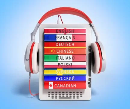 E-boock audio learning languages 3d render on gradient Stock Illustration