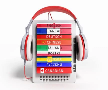 E-boock audio learning languages 3d render on white 스톡 일러스트