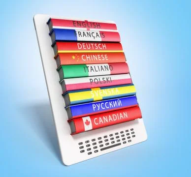 E-boock learning languages 3d render on gradient Stock Illustration