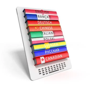 E-boock learning languages 3d render on white Stock Illustration