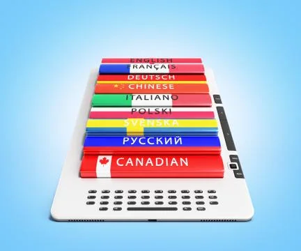E-boock learning languages 3d render on blue bacground Stock Illustration