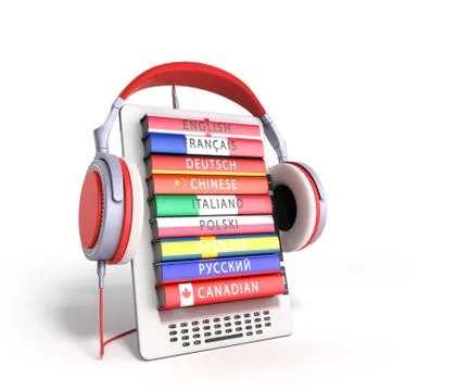 E-boock learning languages online 3d render on white Illustrazione stock