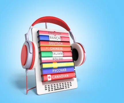 E-boock learning languages online 3d render on gradient Stock Illustration