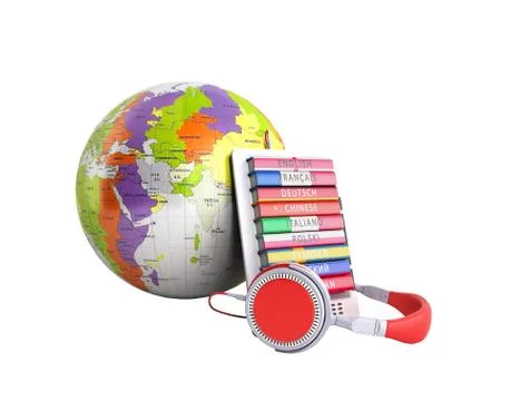 E-boock whith globe audio learning languages 3d render no shadow Stock Illustration