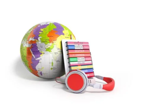 E-boock whith globe audio learning languages 3d render on white Stock Illustration