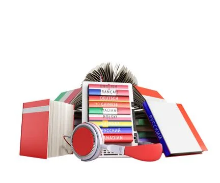 E-book audio learning languages and Books 3d render no shadow Stock Illustration