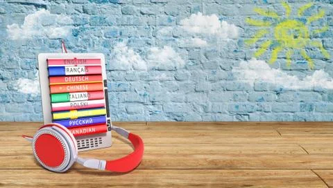 E-book audio learning languages on break bacground 3d render Success knowlage 스톡 일러스트