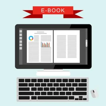 E-book on computer. Digital book. Stock Illustration