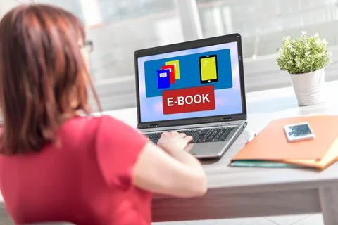 E-book concept on a laptop screen Stock Photos