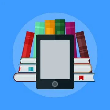 E-book concept. University Computer Classroom. Illustrazione stock