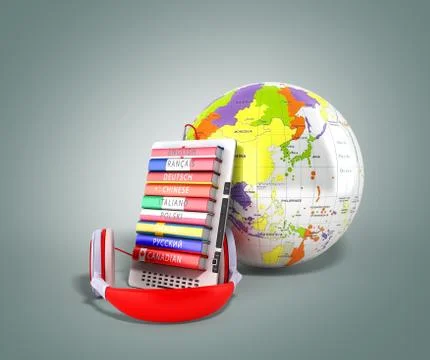 E-book with globe audio learning languages 3d render on grey イラスト素材