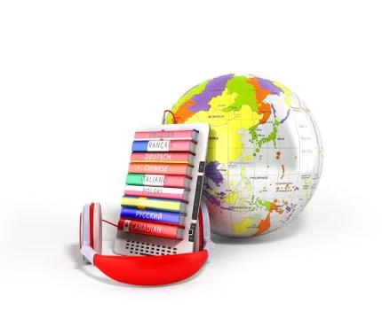 E-book with globe audio learning languages 3d render no shadow Stock Illustration