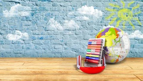 E-book with globe audio learning languages breeck background 3d render Succes 库存插图