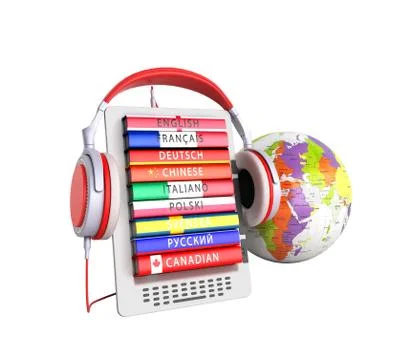 E-book with globe audio learning languages 3d render no shadow イラスト素材