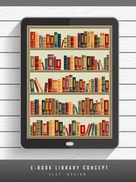 E-book library concept in flat design Stock Illustration