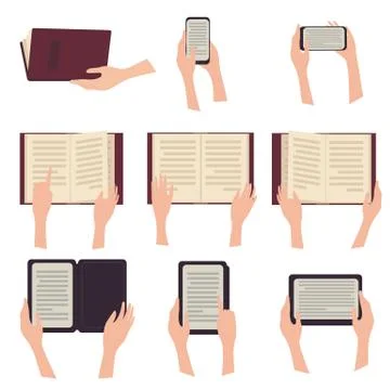 E-book, paperbook tablet and phone with text Stock Illustration
